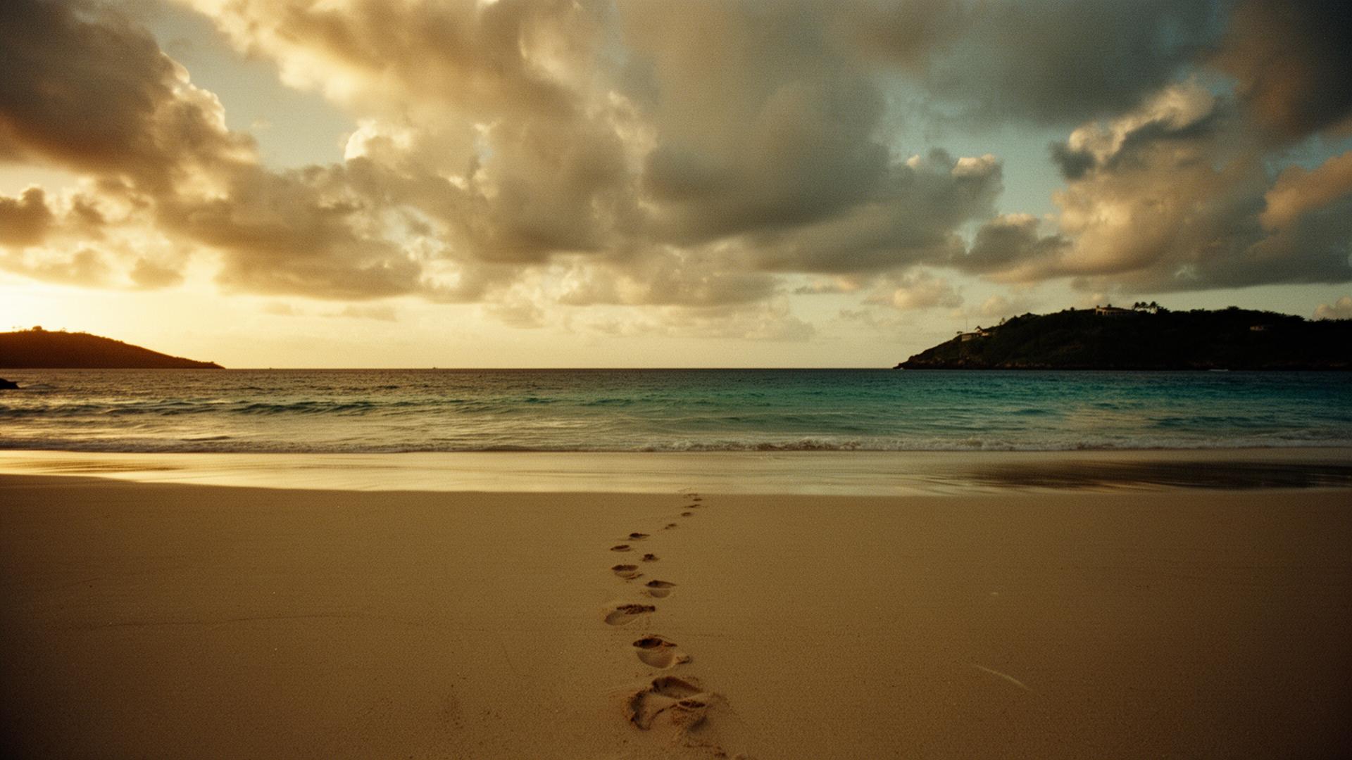 An empty St. Croix beach at golden hour